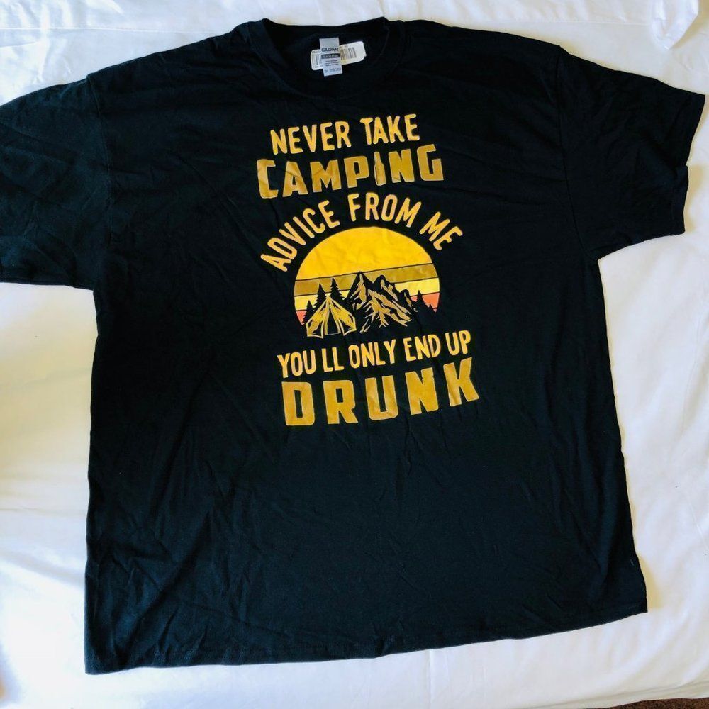 Brand New Never Take Camping Advice From Me T-Shirt Size 2XL Gildan Heavy Cotton